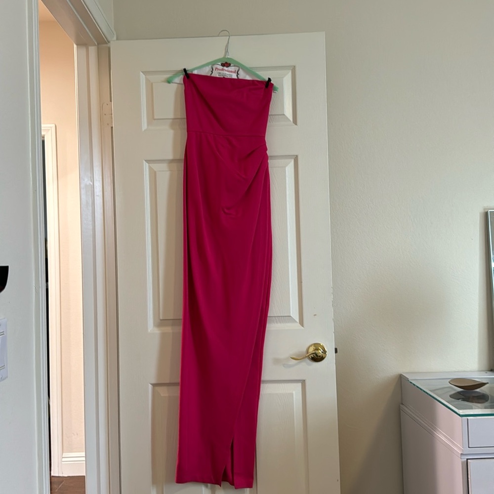 NBD Strapless Maxi Dress with Slit Hot Pink Size XS